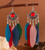Boho Chic Medallions with Feather Tassels Earrings (3 Color Choices)
