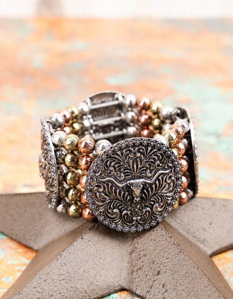 Western - New Albany Tri-Tone Steer Skull Bracelet