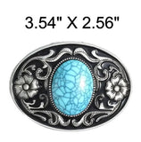 Western Engraved Floral Buckle with Large Stone (2 Color Options)