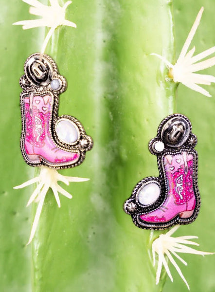 Opal & Pink Cowboy Boot Earrings