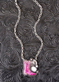 Opal and Pink Cowboy Boot Necklace & Earrings Set