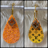 Orange Yellow Ombre & Black Interchangeable Teardrop Earrings with Rhinestone Charms