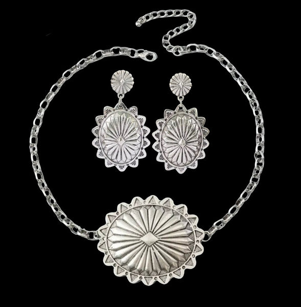Western Aztec Sunburst Necklace with Matching Earrings