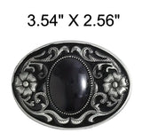 Western Engraved Floral Buckle with Large Stone (2 Color Options)