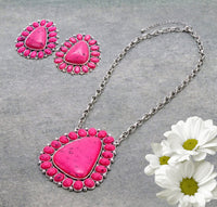 Western Large Concho Pendant Necklace & Earrings (3 Colors Available)