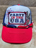 Handcrafted Patriotic - "Party in the USA" Trucker's Cap with Hat Chain