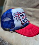 Handcrafted Patriotic - "Party in the USA" Trucker's Cap with Hat Chain