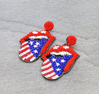 USA Tongue & Lips Seed Bead Earrings