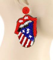USA Tongue & Lips Seed Bead Earrings