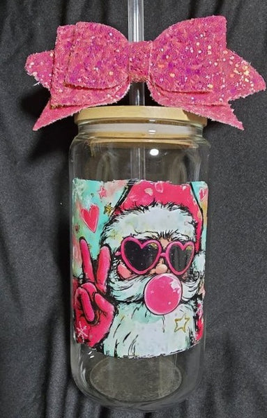 CHRISTMAS "Cool Santa" Glass Tumbler 16oz Cup/Beer Can