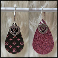Black & Pink Interchangeable Teardrop Earrings with Rhinestone Charms