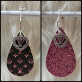 Black & Pink Interchangeable Teardrop Earrings with Rhinestone Charms