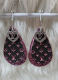 Black & Pink Interchangeable Teardrop Earrings with Rhinestone Charms