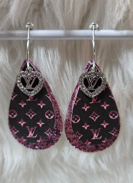 Black & Pink Interchangeable Teardrop Earrings with Rhinestone Charms