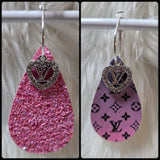 Lavender Pink Ombre & Black Interchangeable Teardrop Earrings with Rhinestone Charms