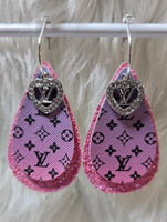 Lavender Pink Ombre & Black Interchangeable Teardrop Earrings with Rhinestone Charms