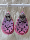 Lavender Pink Ombre & Black Interchangeable Teardrop Earrings with Rhinestone Charms