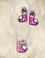Opal and Pink Cowboy Boot Necklace & Earrings Set