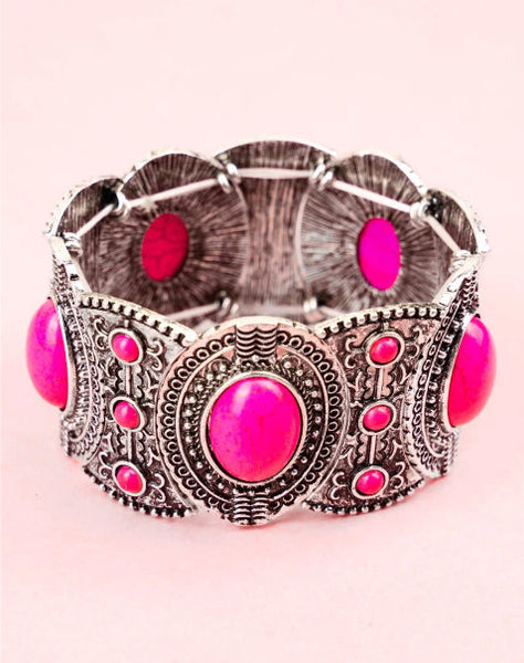 Western - Pink Hartman Silvertone Stretch Bracelet