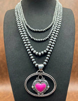 Western - 4 Layer Beaded Heart Necklace with Matching Earrings (2 Colors Available)