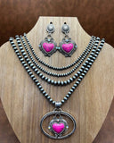 Western - 4 Layer Beaded Heart Necklace with Matching Earrings (2 Colors Available)