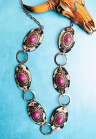 Pink Western Concho & Leopard Oval Necklace