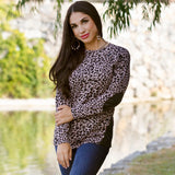 Pink Leopard Long Sleeve Top with Elbow Patches