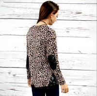 Pink Leopard Long Sleeve Top with Elbow Patches