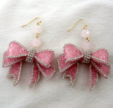 Elegant Rhinestone Bows Dangle Earrings (3 Color Choices)