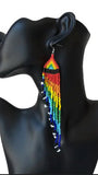 Boho-Chic Rainbow Beaded Long Cascading Tassel Earrings