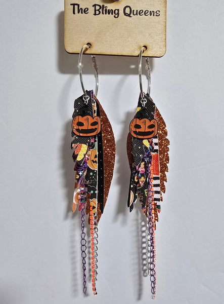HALLOWEEN - Big & Boujee Custom Feather Earrings (Pumpkins)