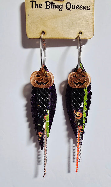 HALLOWEEN - Big & Boujee Custom Feather Earrings (Pumpkins)