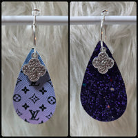 Lavender Ombre & Black Interchangeable Teardrop Earrings with Rhinestone Charms