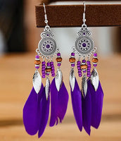 Boho-Chic Elegant Feather Dangle Earrings (7 Color Choices)