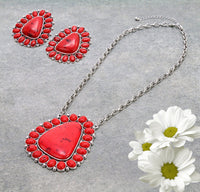 Western Large Concho Pendant Necklace & Earrings (3 Colors Available)