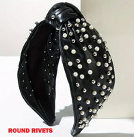 Faux Leather Knotted Headbands with Rivets & Pearls  (4 Choices)