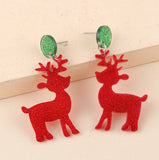 Christmas - Red Glitter Acrylic Reindeer Earrings