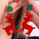 Christmas - Red Glitter Acrylic Reindeer Earrings