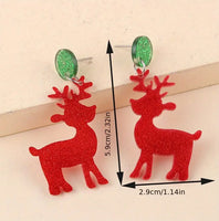 Christmas - Red Glitter Acrylic Reindeer Earrings