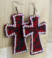 Red Leopard Cross Tassel Necklace Set with Bonus Matching Earrings
