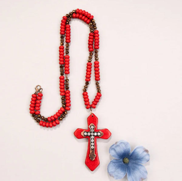 Red Stone Cross Necklace