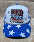 Handcrafted Patriotic - "Red, White, & Boujee" Trucker's Cap with Hat Chain #2