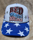 Handcrafted Patriotic - "Red, White, & Boujee" Trucker's Cap with Hat Chain #1