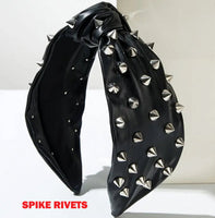 Faux Leather Knotted Headbands with Rivets & Pearls  (4 Choices)