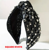 Faux Leather Knotted Headbands with Rivets & Pearls  (4 Choices)