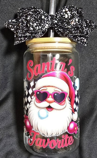 CHRISTMAS "Santa's Favorite" Glass Tumbler 16oz Cup/Beer Can