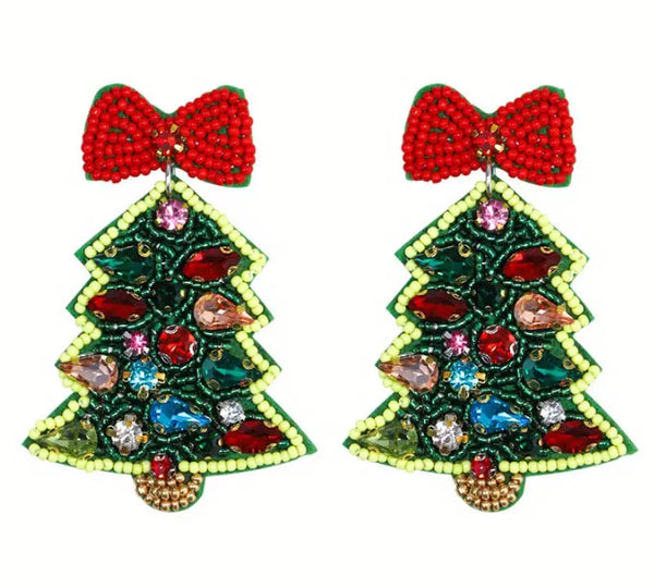 CHRISTMAS Tree Seed Bead Earrings