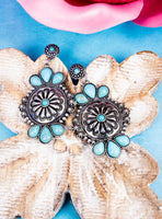 Turquoise & Silvertone Seventh Mountain Earrings