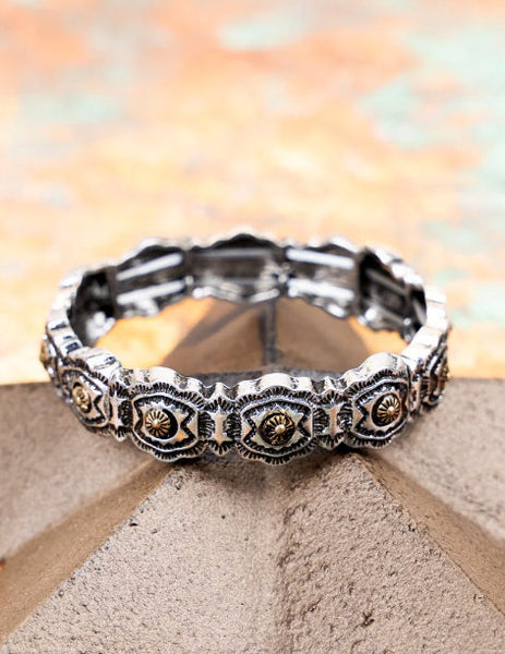 Western - Shoshone Burnished Silvertone Stretch Bracelet