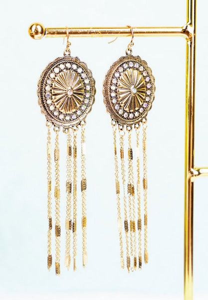 Show Stopper Crystal Gold-Tone Fringe Earrings